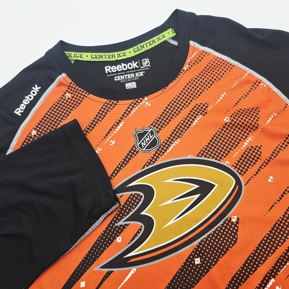 Reebok Center Ice Men XL Black/Orange Geometric Anaheim Ducks Shirt Performance